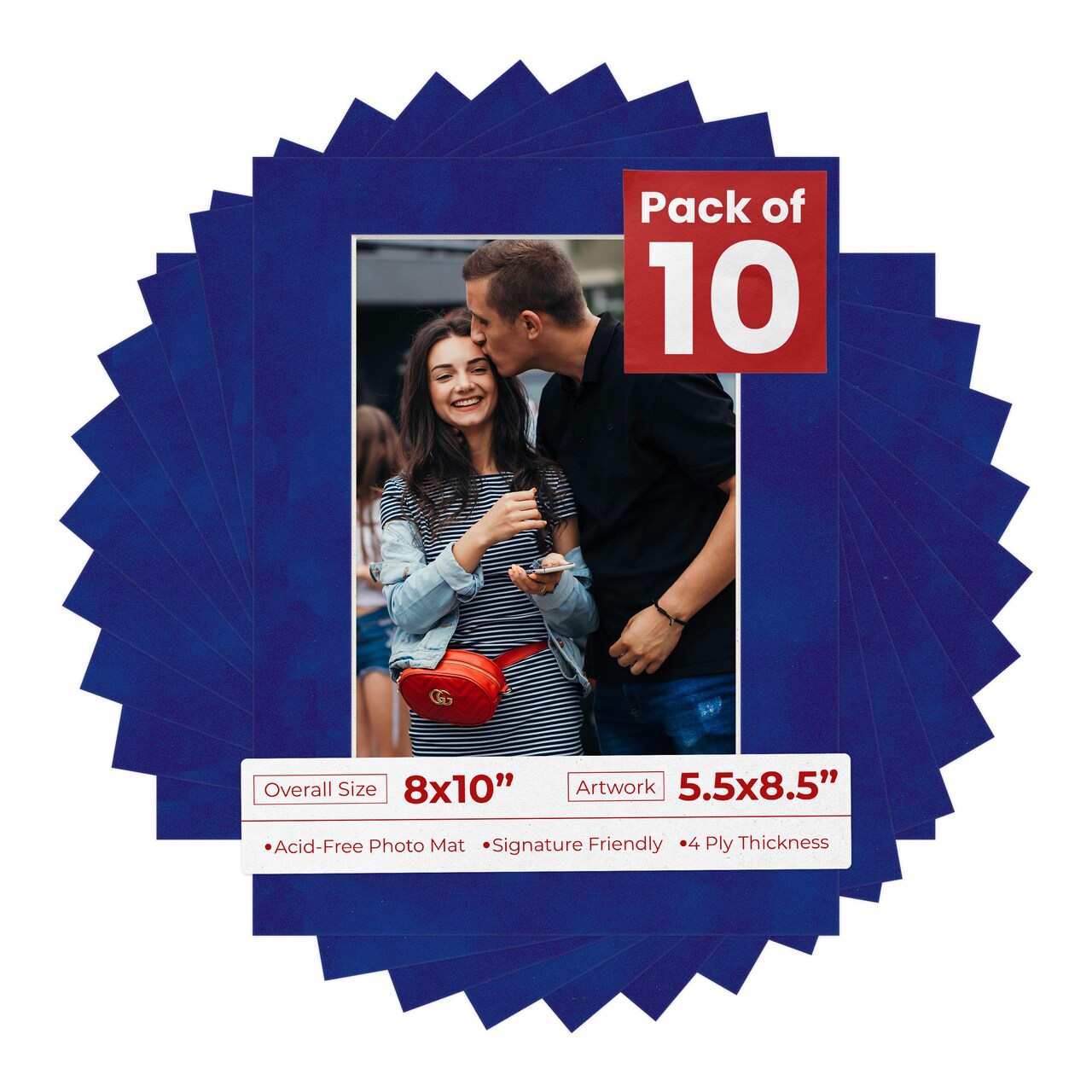 Royal Blue Suede Mat Board for 8x10 Frames - Fits 5.5x8.5 Photos